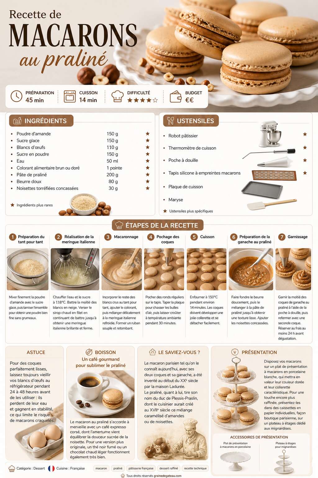 Fiche recette Recette de macarons au praliné Fiche recette Recette de macarons au praliné