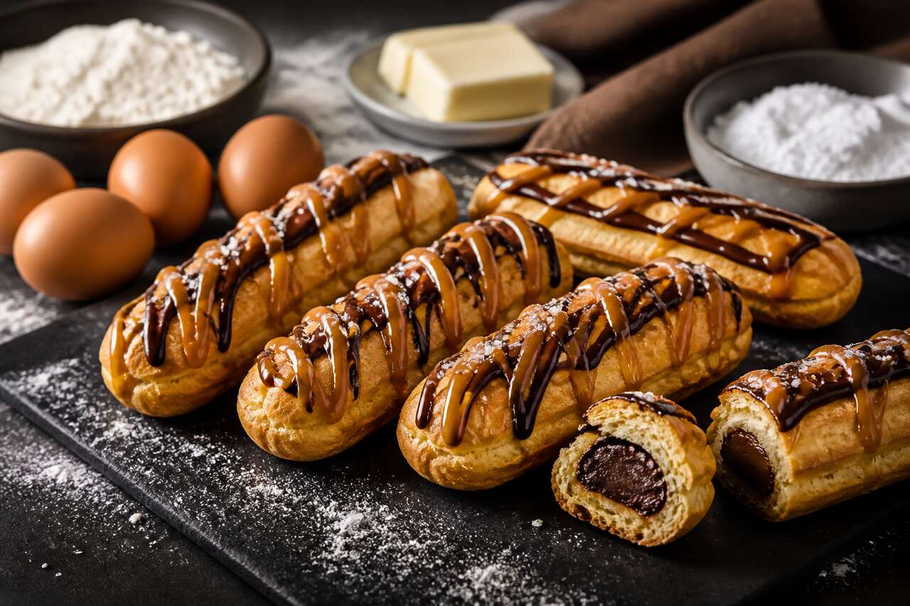 Recette de choux cylindriques carachoc au caramel et chocolat