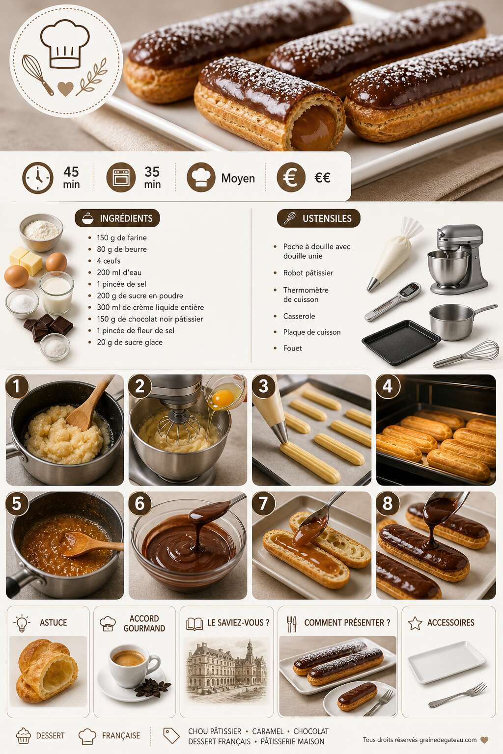 Fiche recette Recette de choux cylindriques carachoc au caramel et chocolat Fiche recette Recette de choux cylindriques carachoc au caramel et chocolat