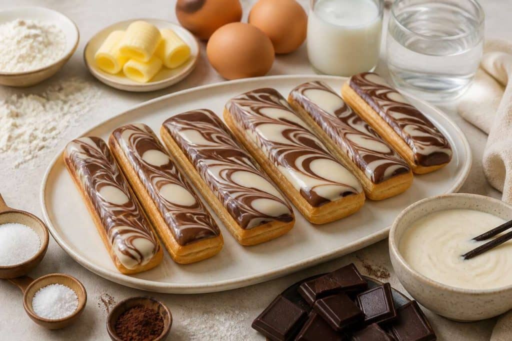 Recette d'éclairs rectangulaires marbrés vanille-chocolat