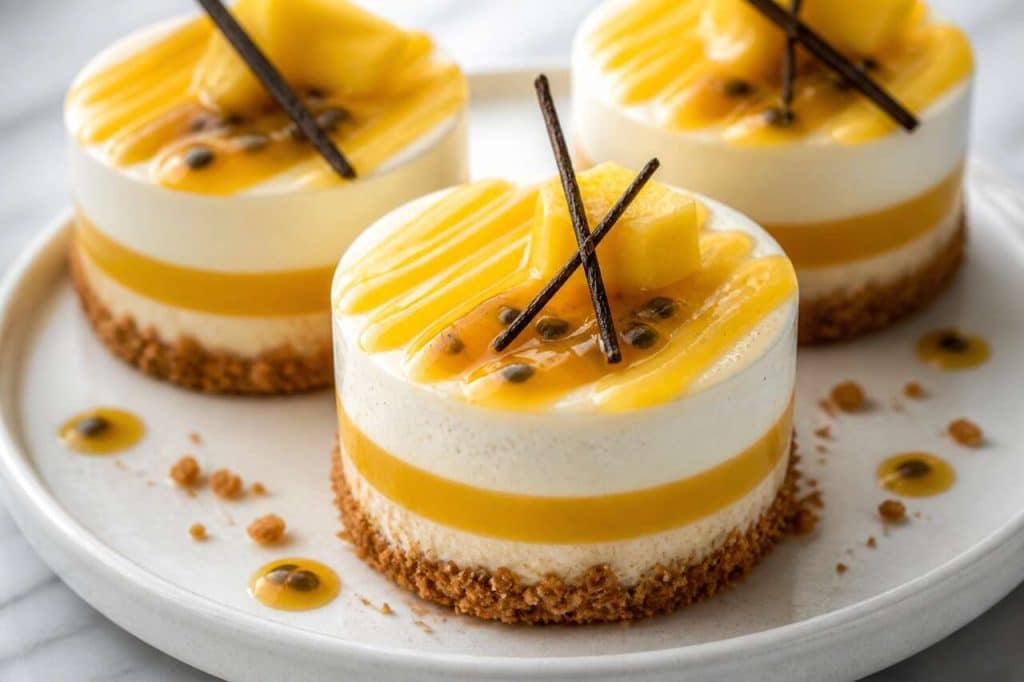 Recette d'entremets individuels exotiques vanille, mangue et passion
