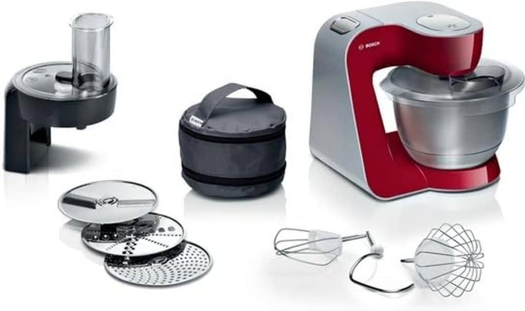 Test de la machine de cuisine Bosch série 4 Mum 5, 1000 W rouge argent