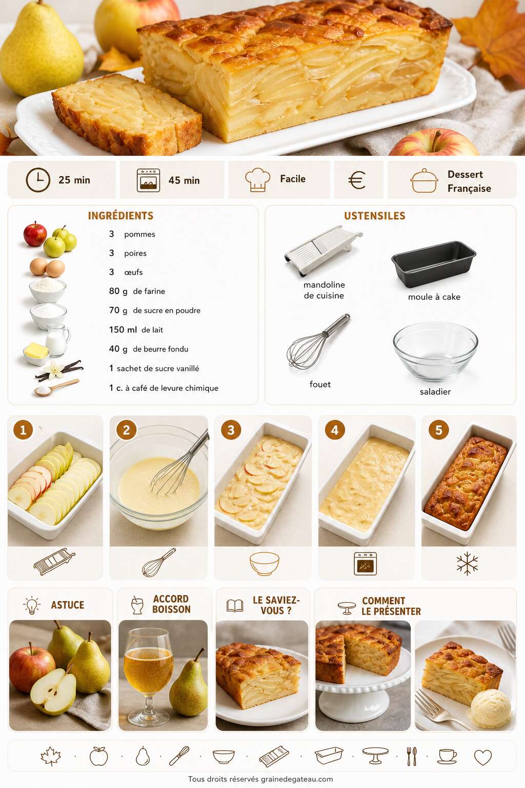 Fiche recette Recette du g&acirc;teau invisible aux pommes et aux poires