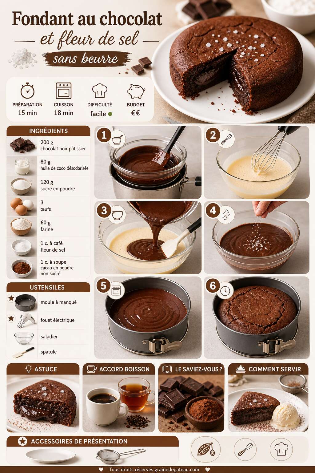 Fiche recette Fondant au chocolat et fleur de sel sans beurre Fiche recette Fondant au chocolat et fleur de sel sans beurre