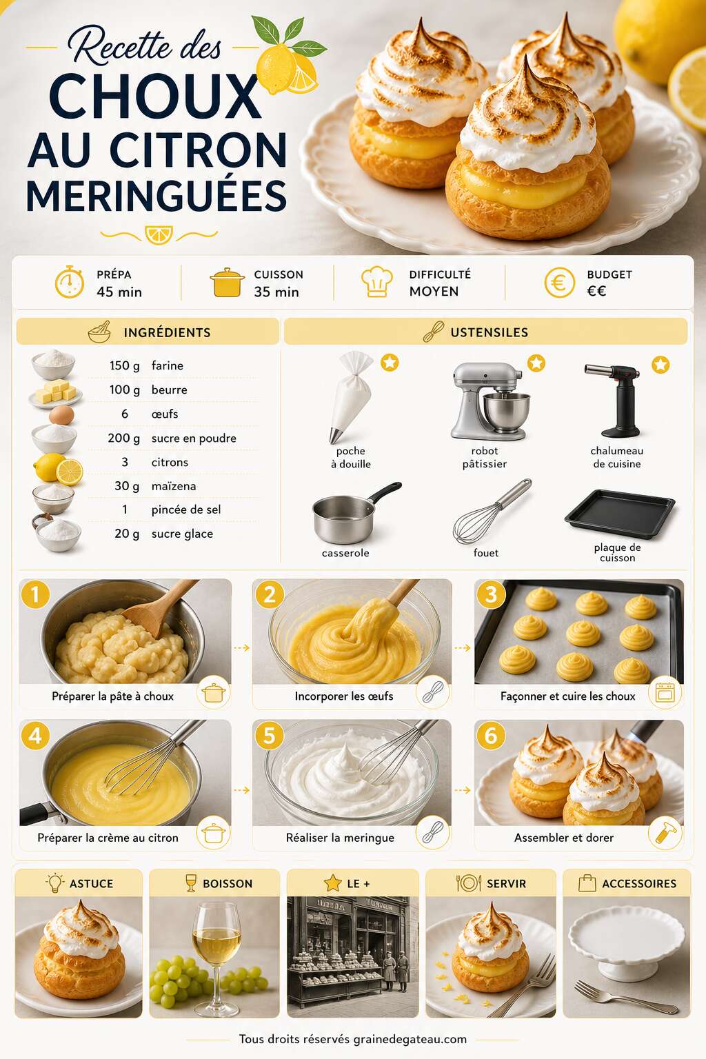 Fiche recette Recette des choux au citron meringuées Fiche recette Recette des choux au citron meringuées