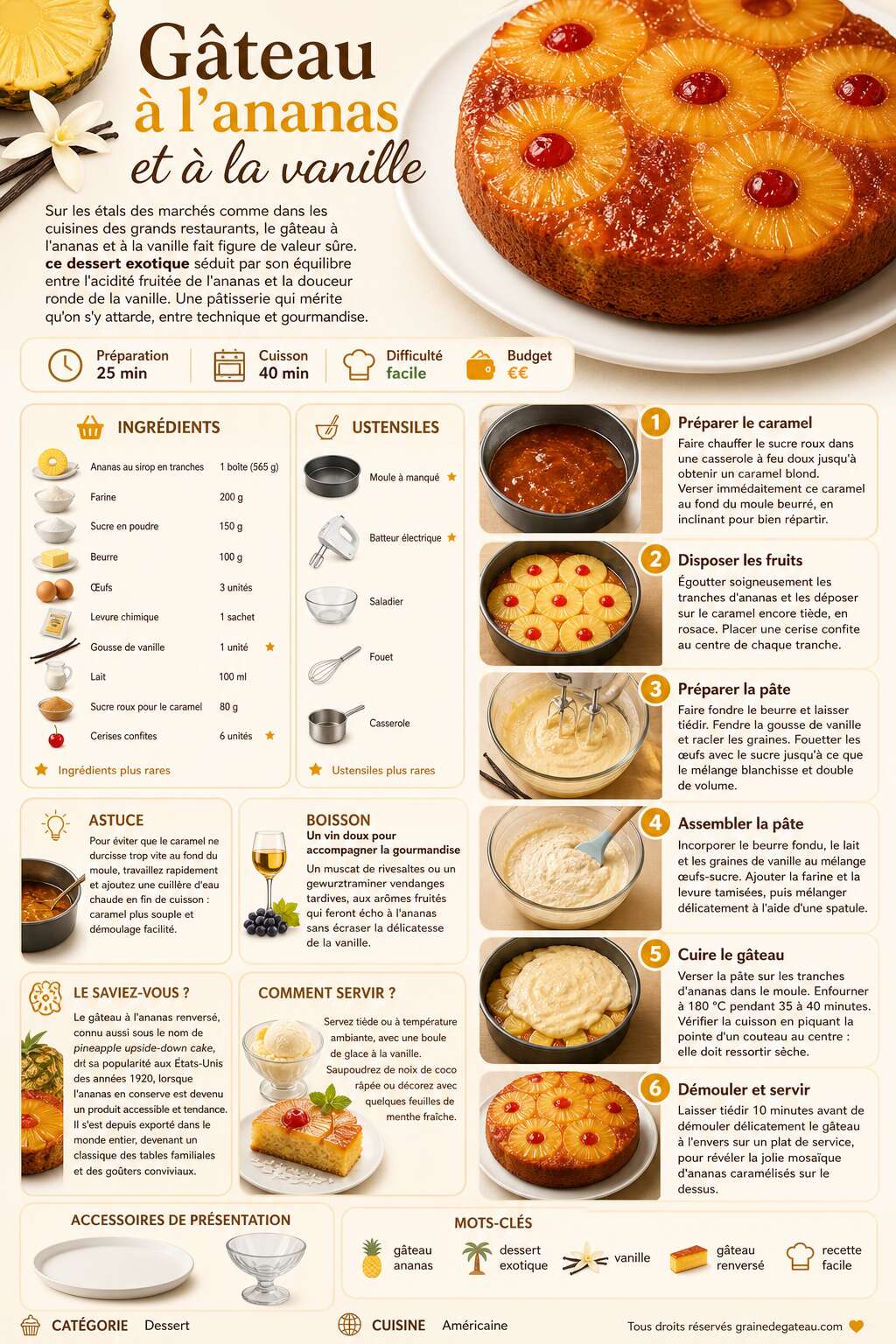 Fiche recette Recette du g&acirc;teau &agrave; l'ananas et &agrave; la vanille