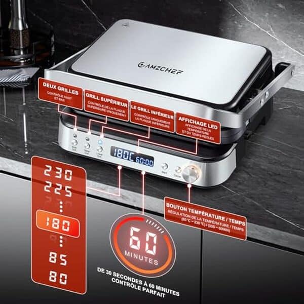 Découvrez notre test détaillé du grill AMZCHEF 2000W : performances, fonctionnalités panini et gaufres, avantages et inconvénients pour bien choisir. 