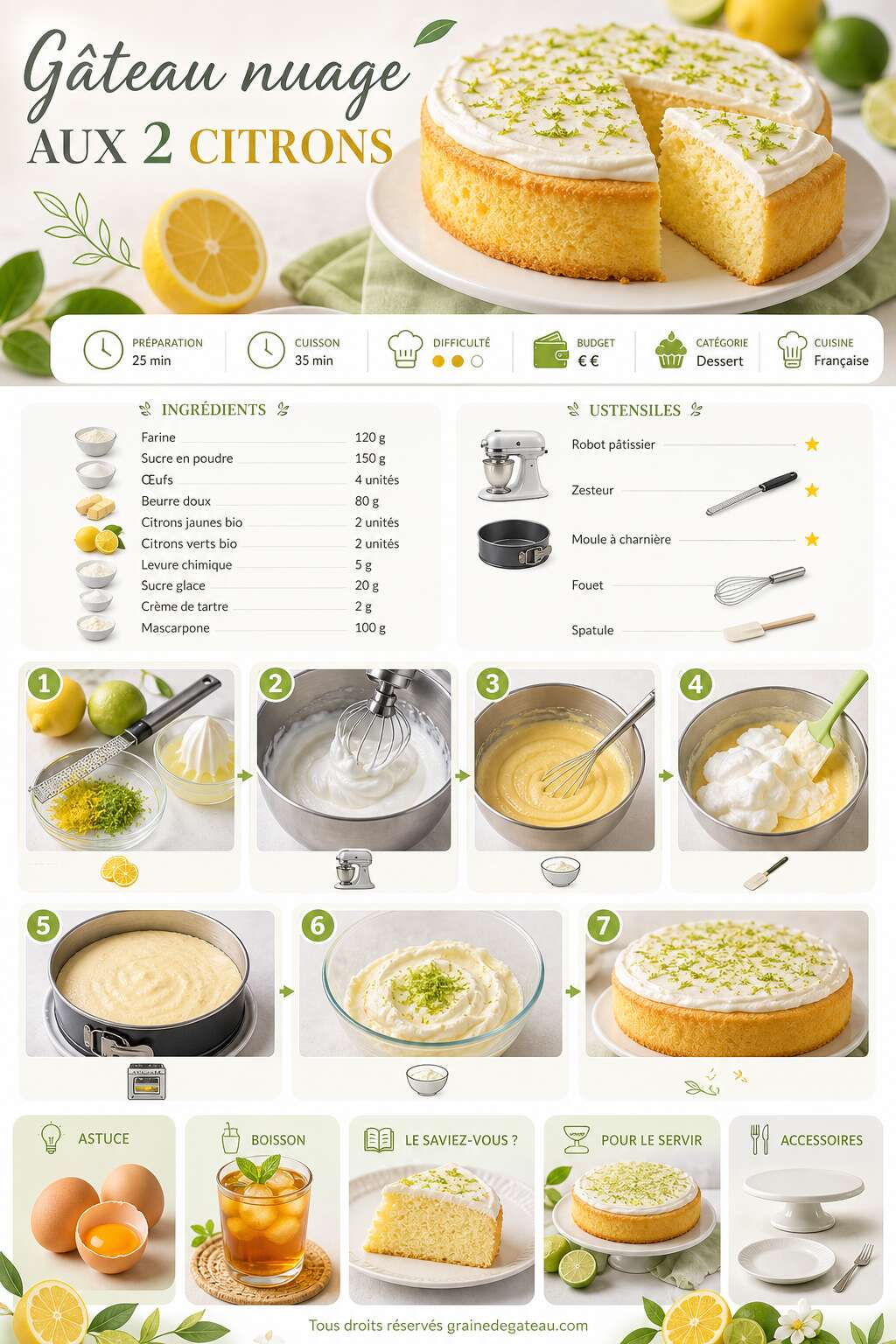 Fiche recette Recette du g&acirc;teau nuage aux 2 citrons