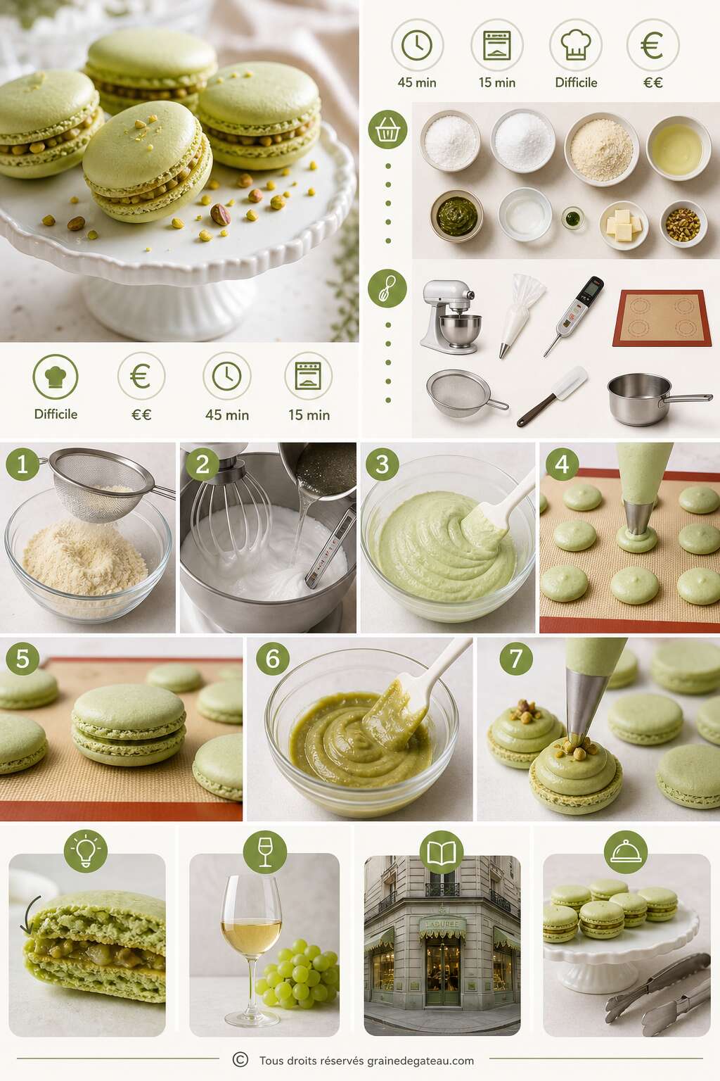 Fiche recette Recette de macarons à la pistache Fiche recette Recette de macarons à la pistache