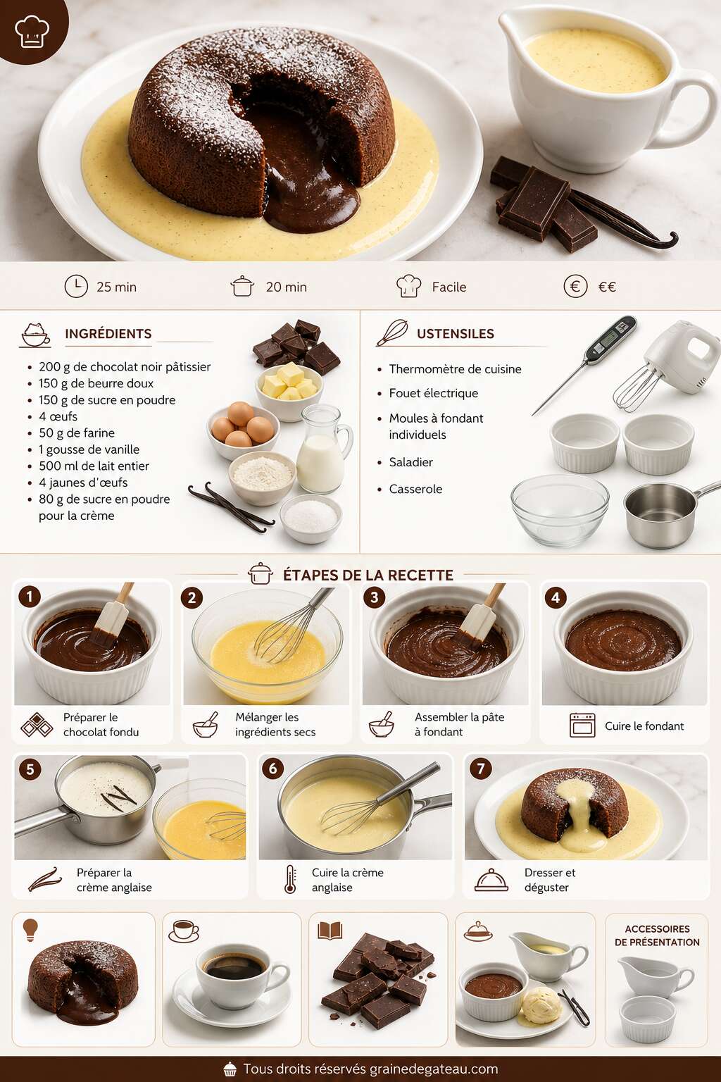 Fiche recette Recette du fondant au chocolat et sa crème anglaise Fiche recette Recette du fondant au chocolat et sa crème anglaise