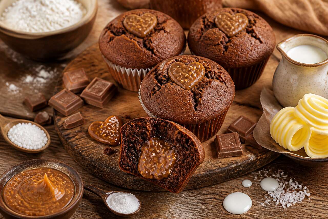 Recette de muffins au chocolat au lait cœur praliné