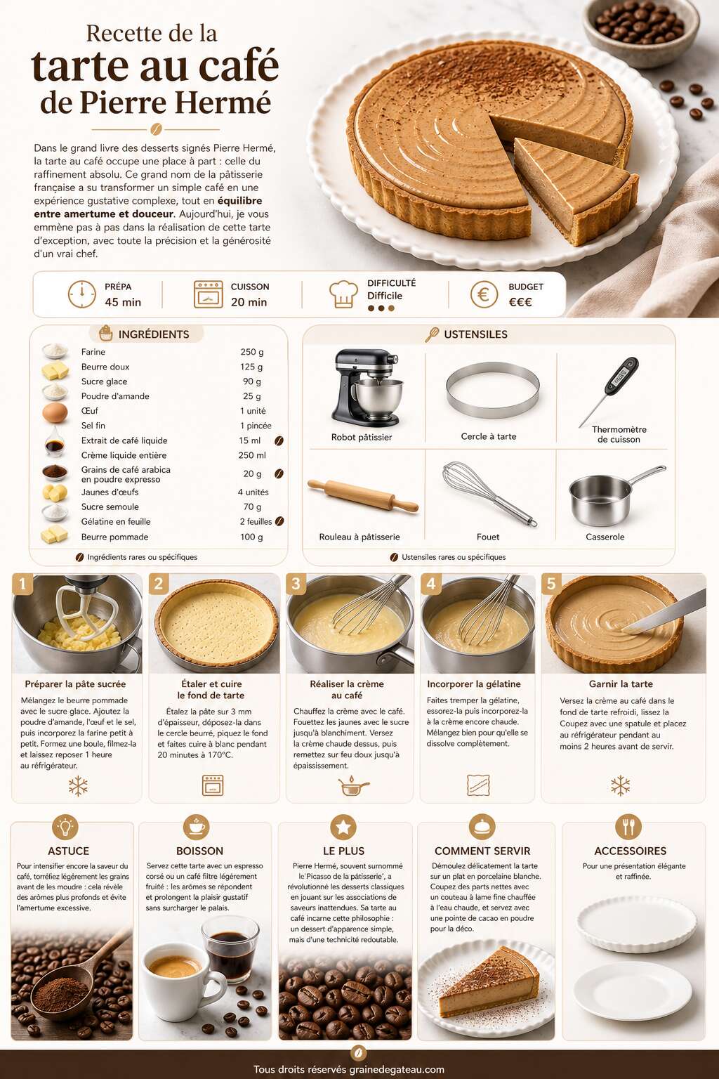 Fiche recette Recette de la tarte au caf&eacute; de Pierre Herm&eacute;