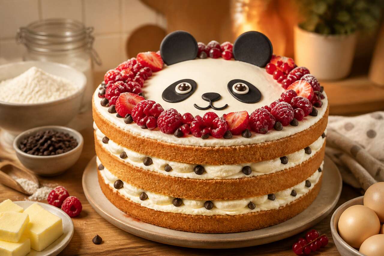 Recette du naked cake vanille et fruits rouges thème panda