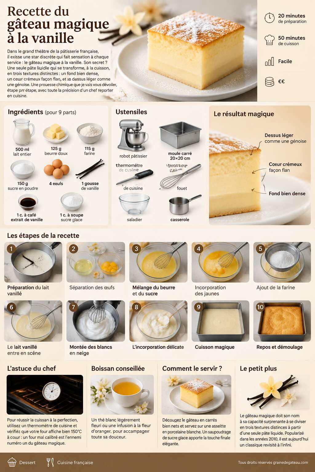 Fiche recette Recette du g&acirc;teau magique &agrave; la vanille