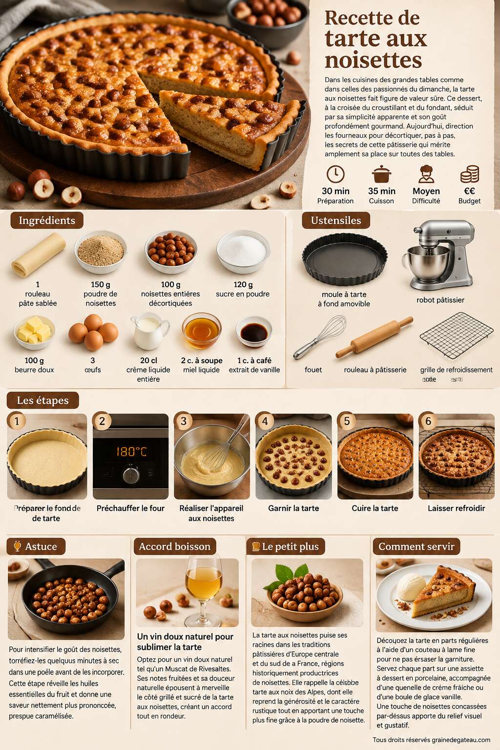 Fiche recette Recette de tarte aux noisettes
