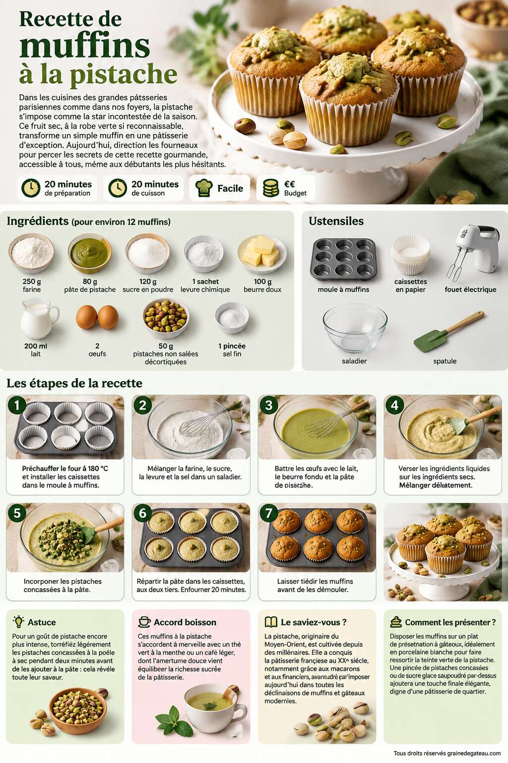 Fiche recette Recette de muffins à la pistache Fiche recette Recette de muffins à la pistache