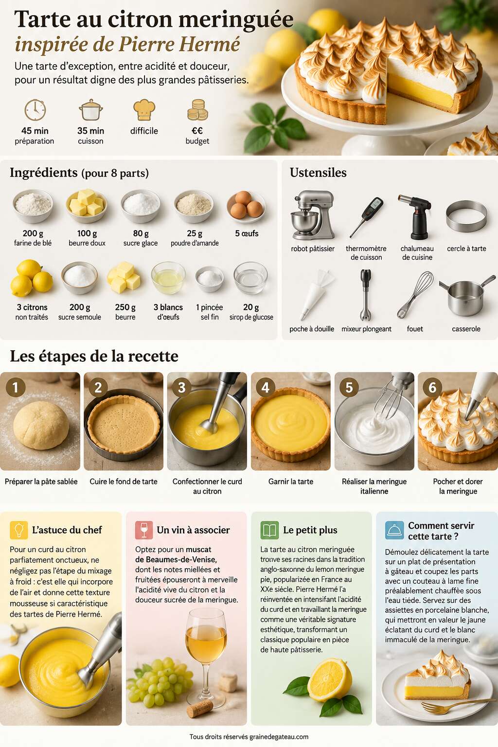 Fiche recette Tarte au citron meringuée inspirée de Pierre Hermé Fiche recette Tarte au citron meringuée inspirée de Pierre Hermé