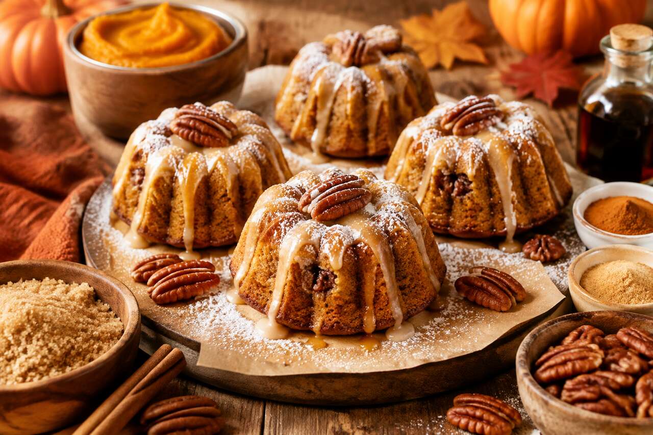 Recette de mini bundt cakes au potimarron et noix de pécan pour Halloween