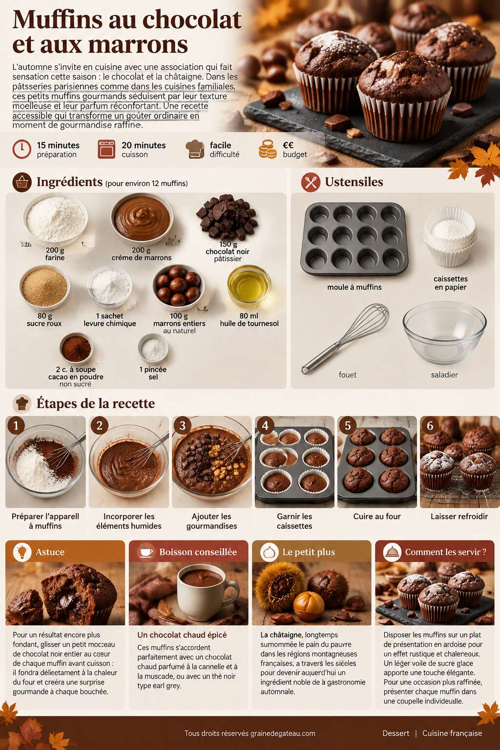 Fiche recette Recette de muffins au chocolat et aux marrons Fiche recette Recette de muffins au chocolat et aux marrons