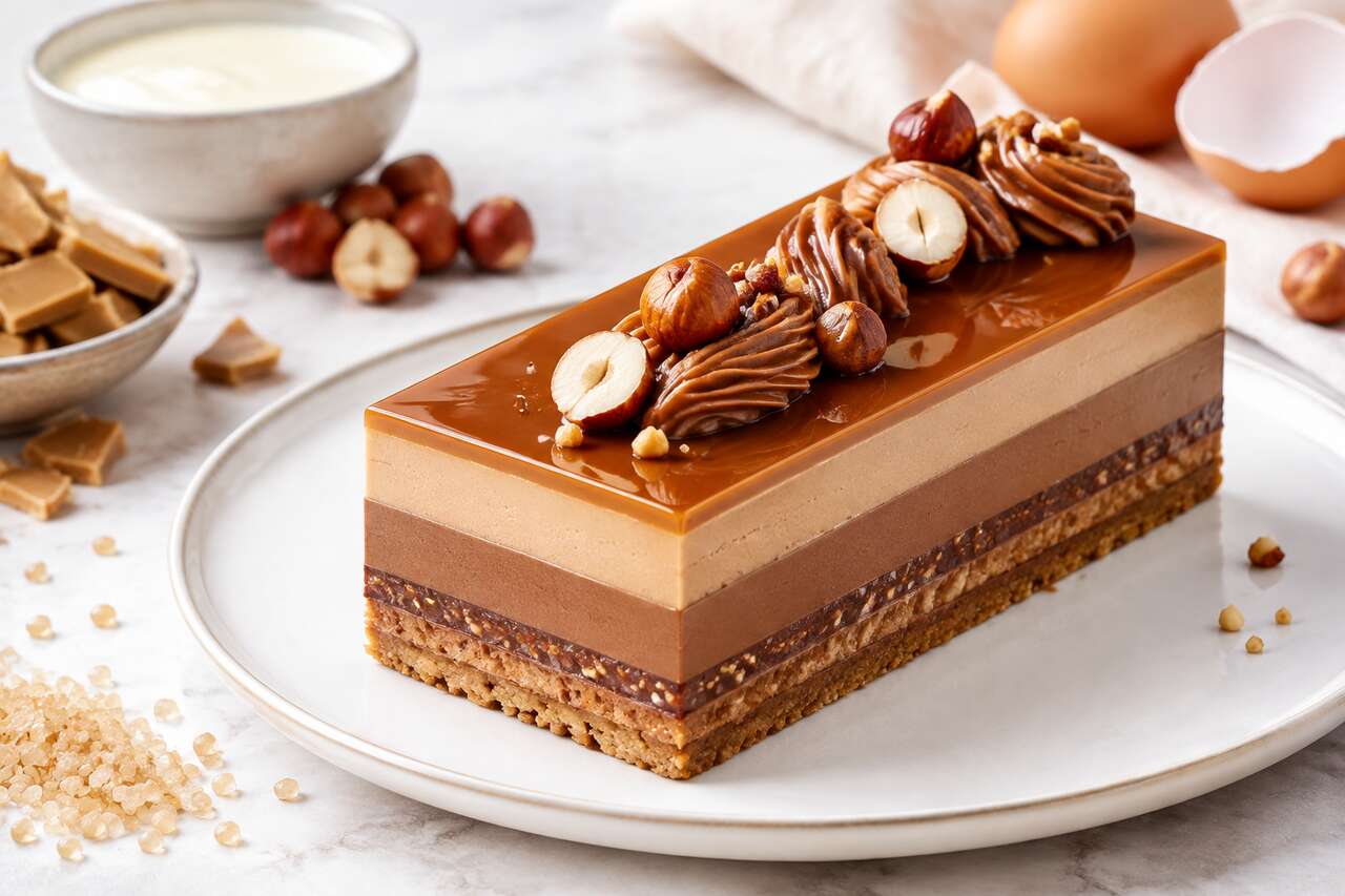 Recette d'entremets Dulcey, noisette et gianduja