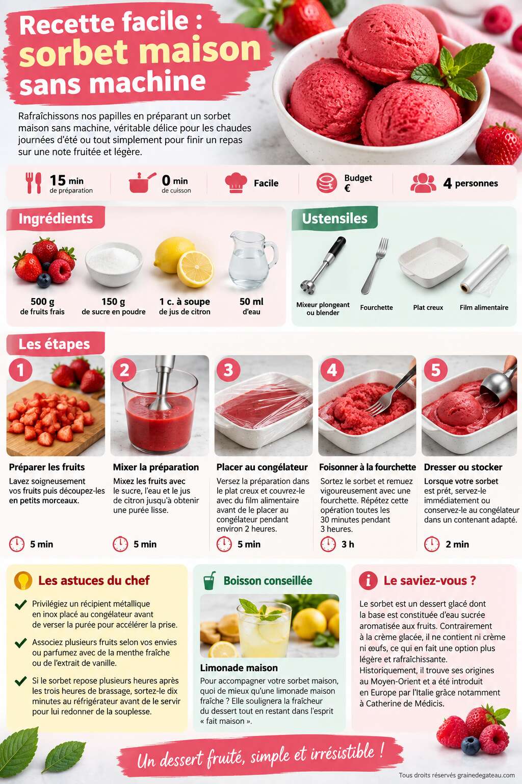 Fiche recette Recette facile : sorbet maison sans machine