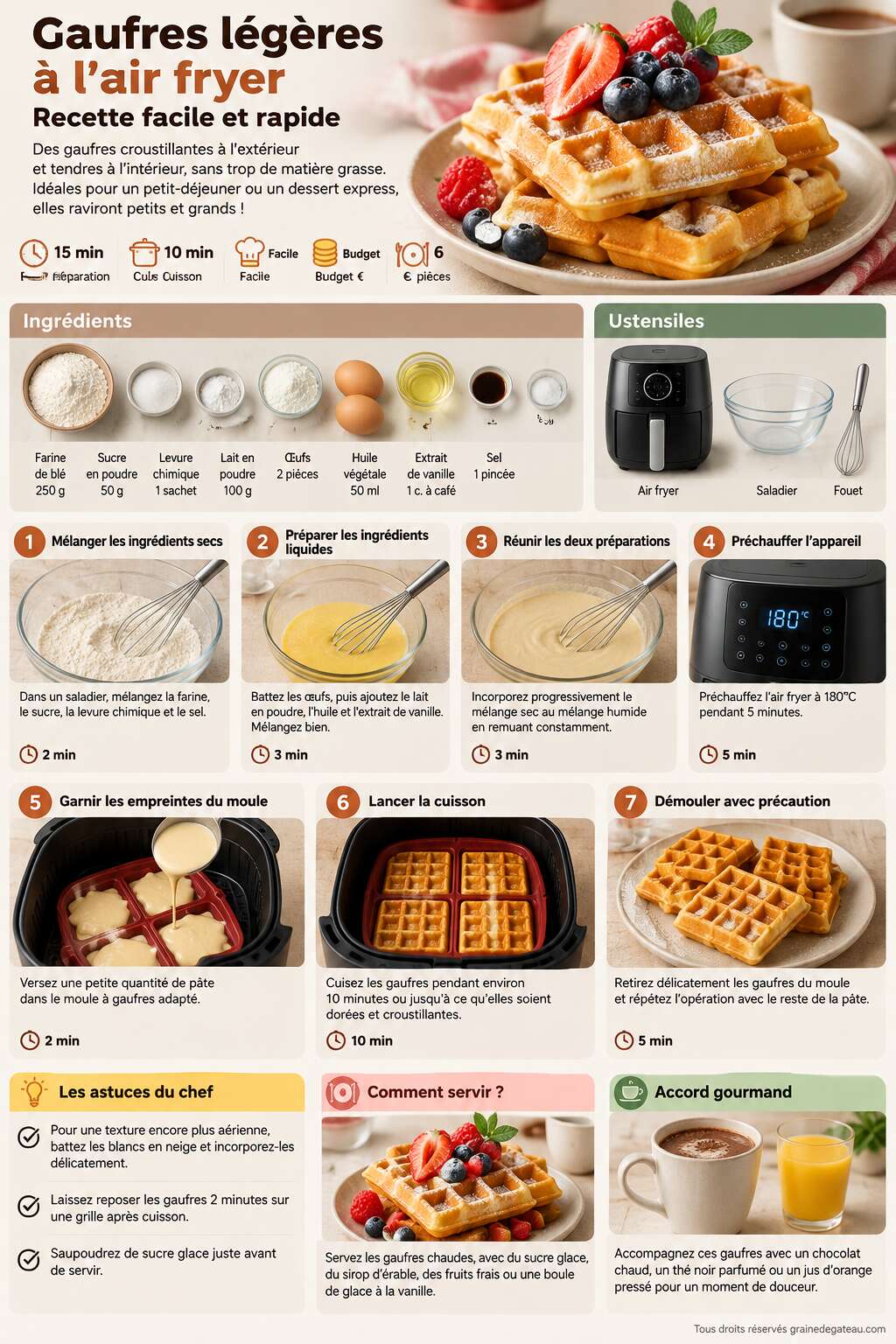 Fiche recette Gaufres l&eacute;g&egrave;res &agrave; l'air fryer : recette facile et rapide