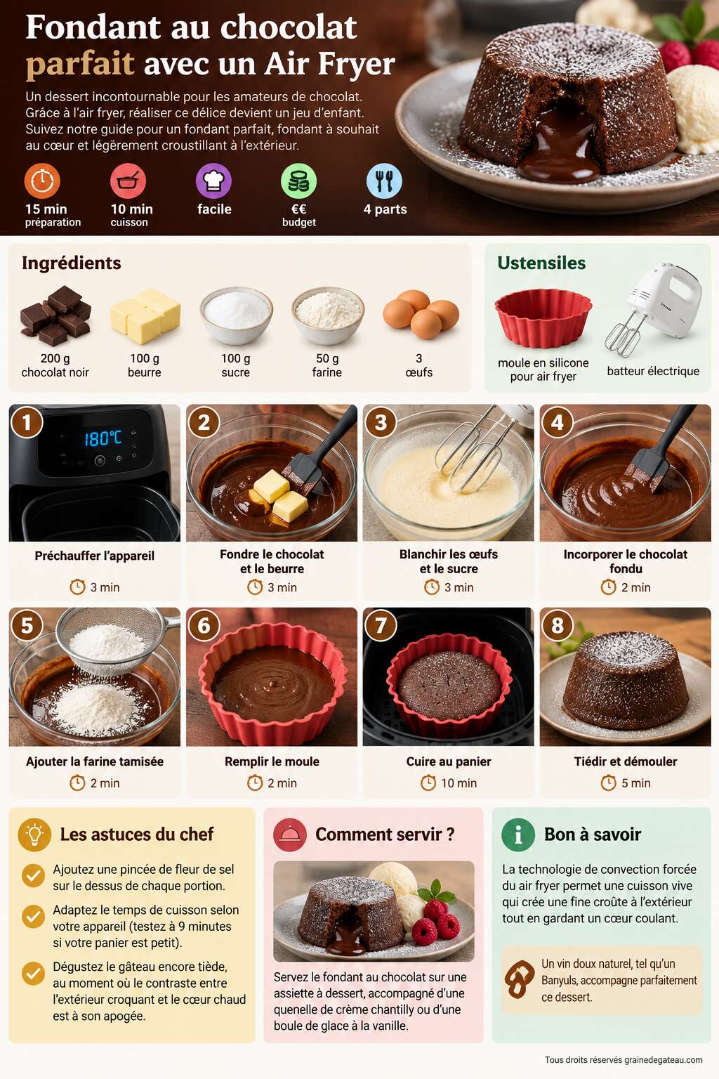 Fiche recette Fondant au chocolat parfait avec un Air Fryer Fiche recette Fondant au chocolat parfait avec un Air Fryer