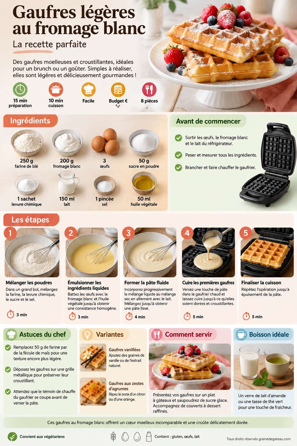 Fiche recette Gaufres légères au fromage blanc : la recette parfaite Fiche recette Gaufres légères au fromage blanc : la recette parfaite