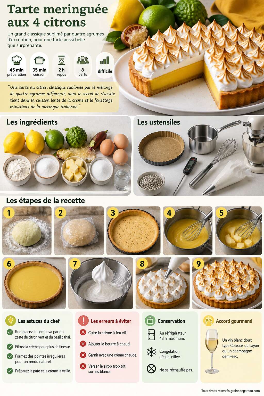Fiche recette Recette de tarte meringuée aux 4 citrons Fiche recette Recette de tarte meringuée aux 4 citrons