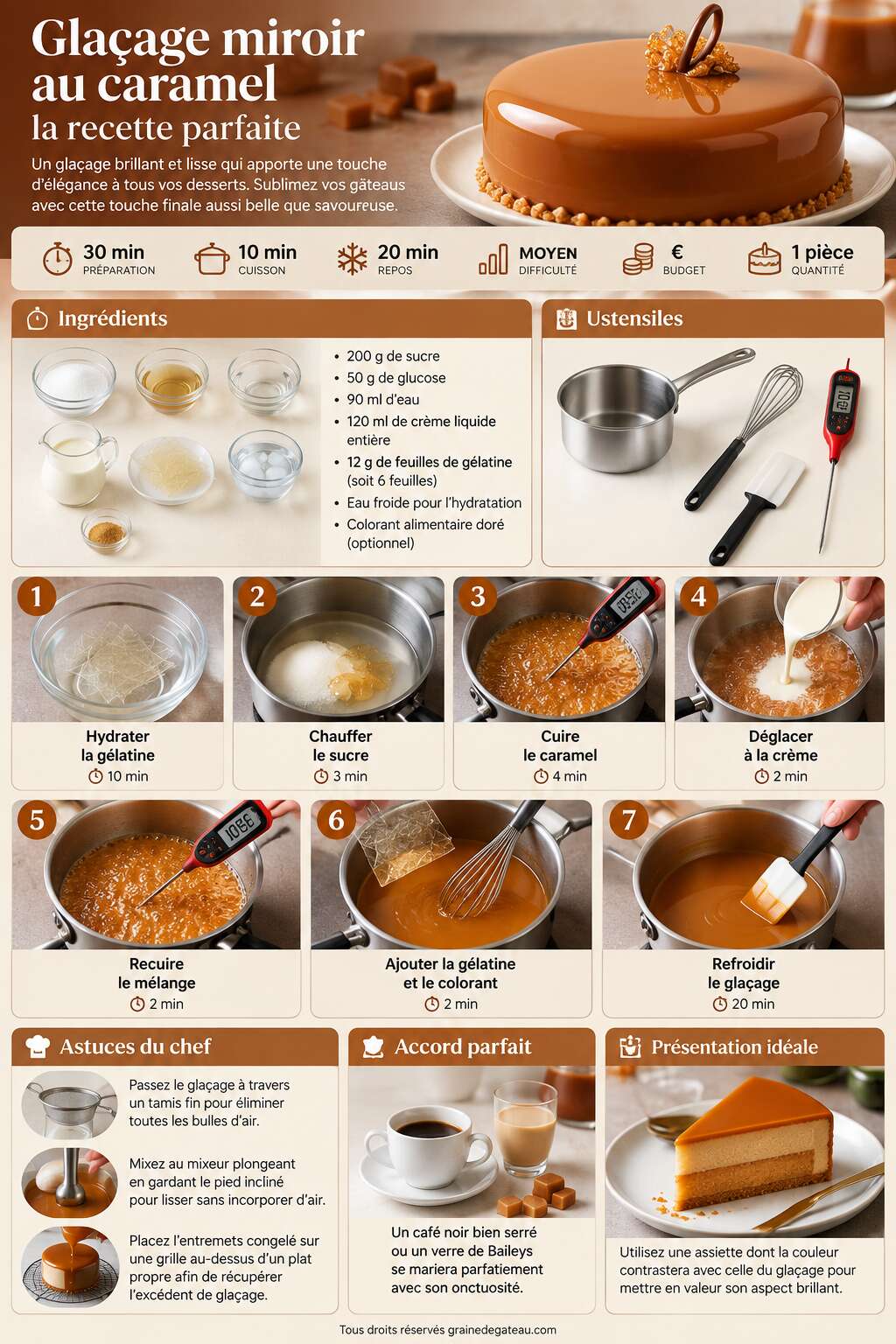 Fiche recette Gla&ccedil;age miroir au caramel : la recette parfaite