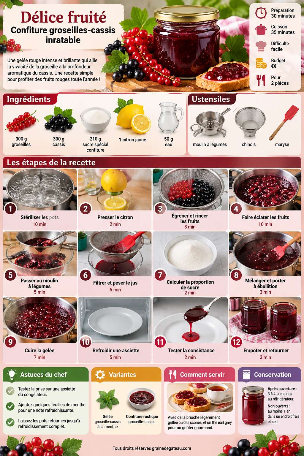 Fiche recette Délice fruité : confiture groseilles-cassis inratable Fiche recette Délice fruité : confiture groseilles-cassis inratable