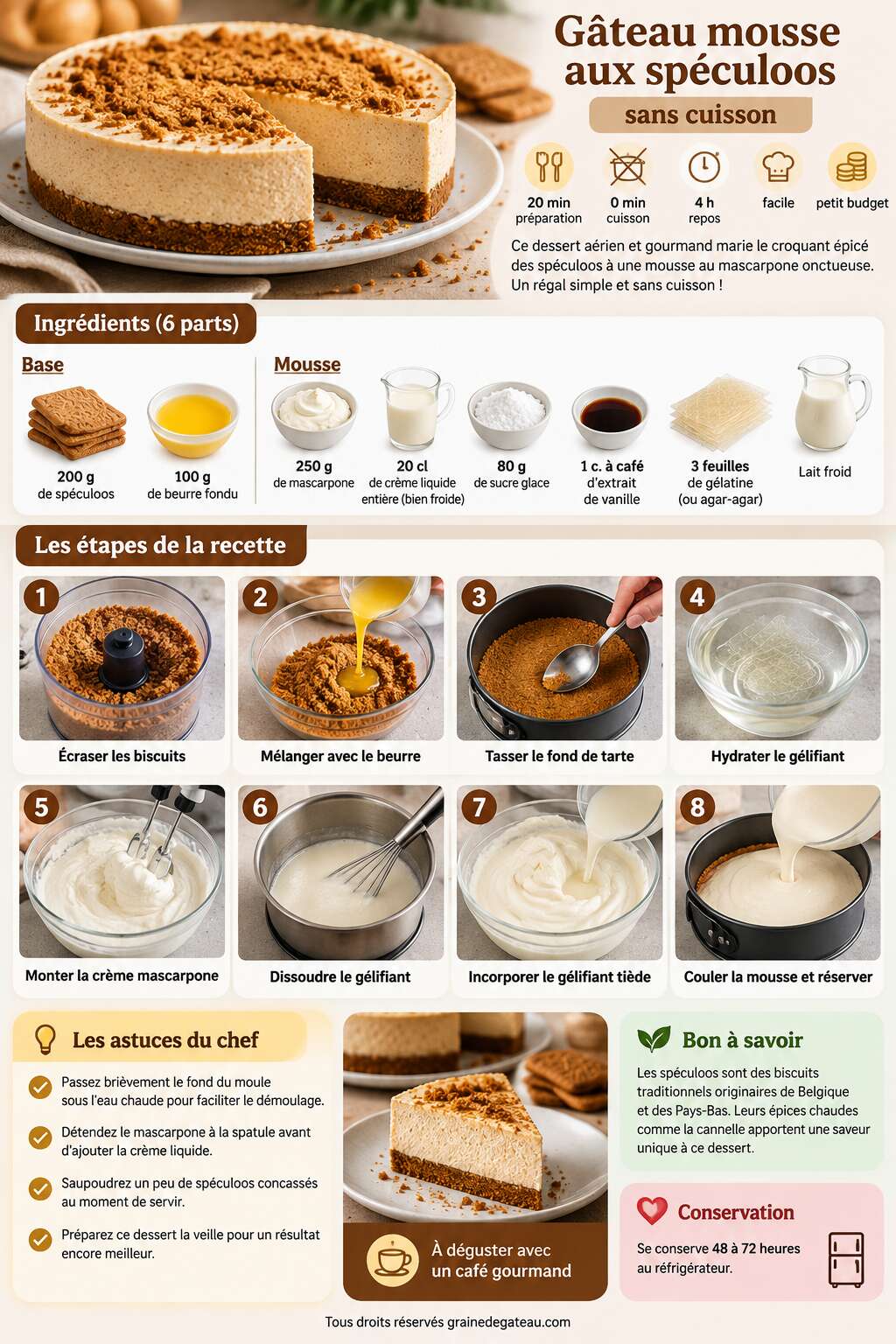 Fiche recette Recette facile de gâteau mousse aux spéculoos sans cuisson Fiche recette Recette facile de gâteau mousse aux spéculoos sans cuisson