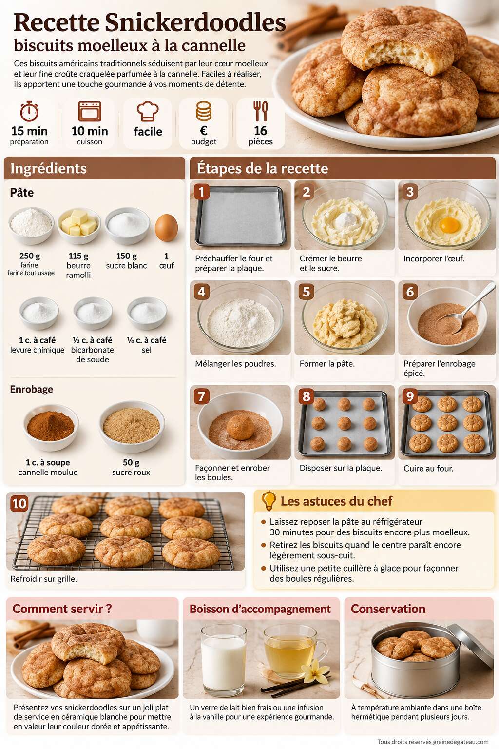 Fiche recette Recette Snickerdoodles : biscuits moelleux &agrave; la cannelle