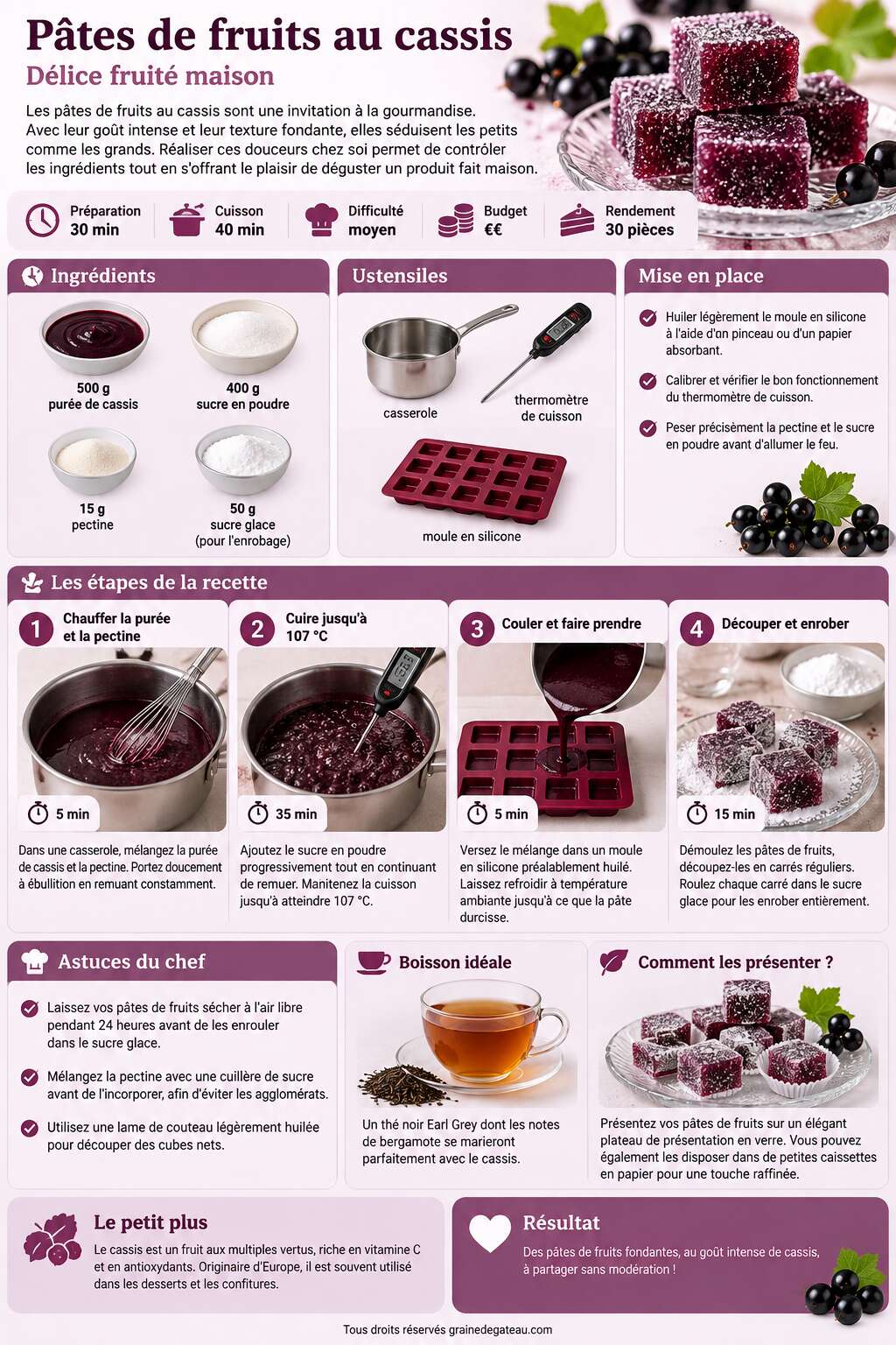 Fiche recette Recette de pâtes de fruits au cassis : délice fruité maison Fiche recette Recette de pâtes de fruits au cassis : délice fruité maison