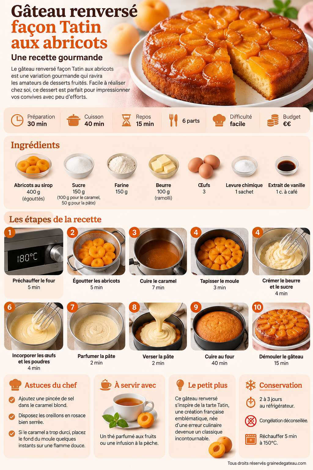 Fiche recette Gâteau renversé façon Tatin aux abricots : recette gourmande Fiche recette Gâteau renversé façon Tatin aux abricots : recette gourmande