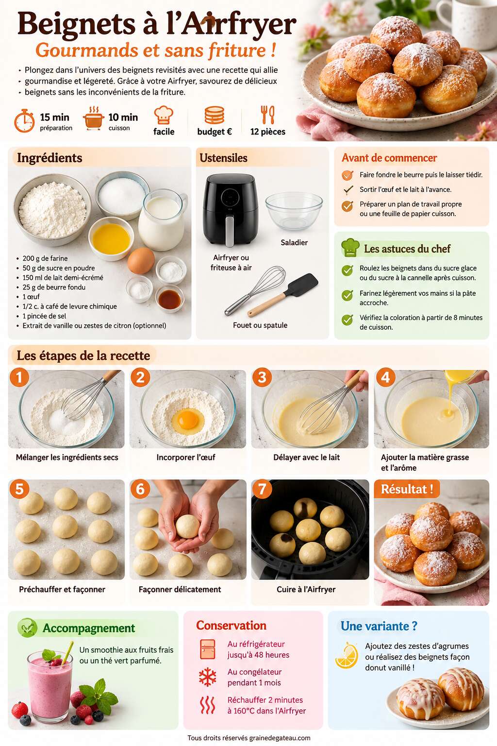 Fiche recette Recette facile de beignets &agrave; l'Airfryer : gourmands et sans friture !