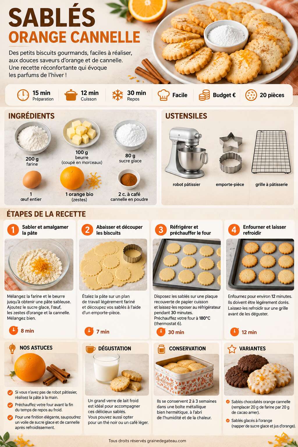 Fiche recette Recette de sabl&eacute;s orange cannelle