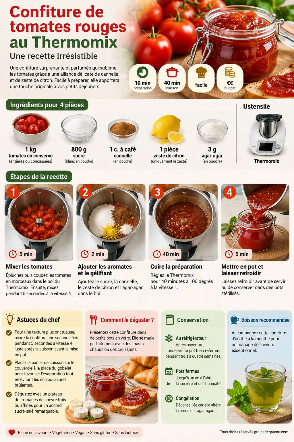 Fiche recette Confiture de tomates rouges au Thermomix : recette irrésistible Fiche recette Confiture de tomates rouges au Thermomix : recette irrésistible