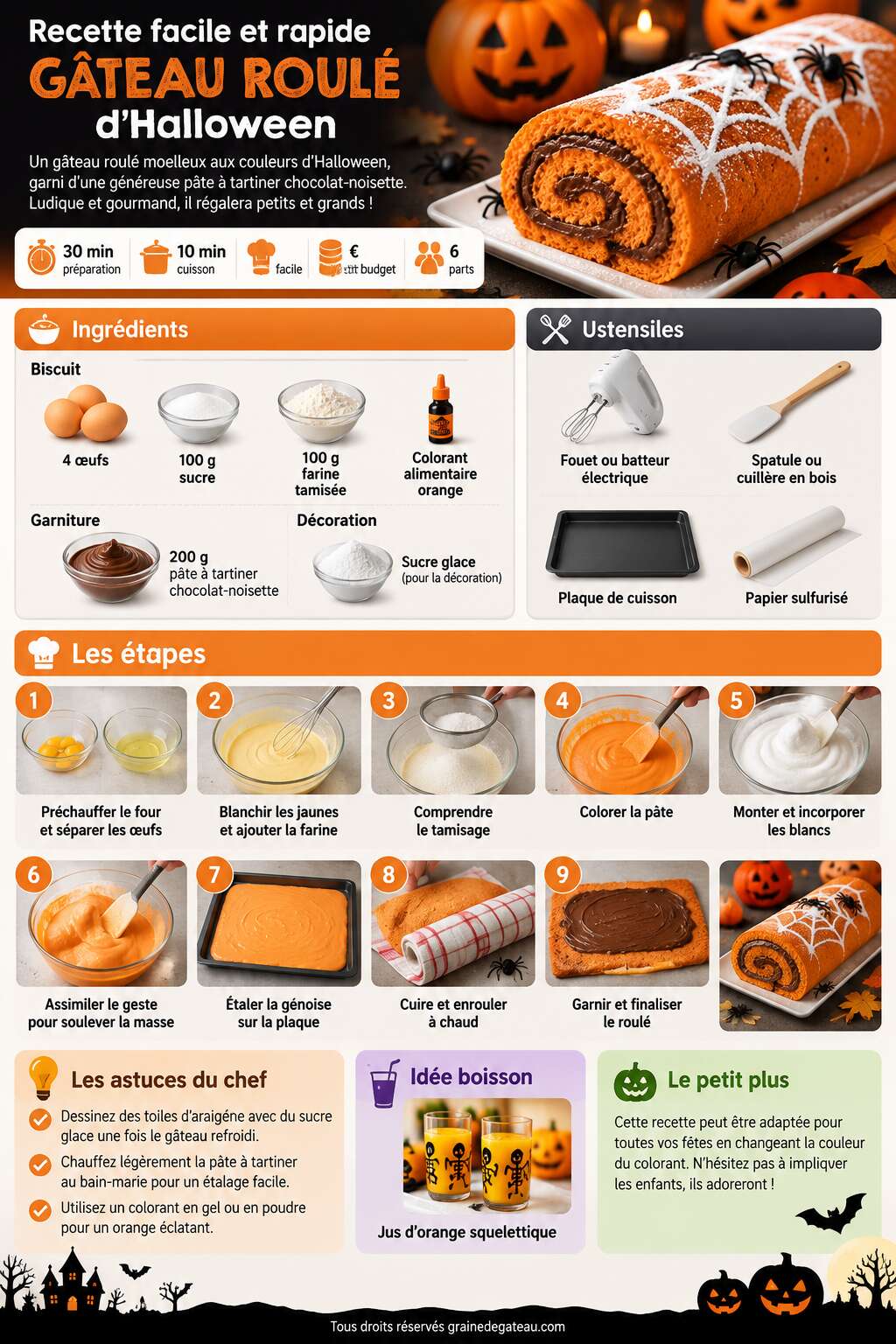 Fiche recette Recette facile et rapide : g&acirc;teau roul&eacute; d'Halloween