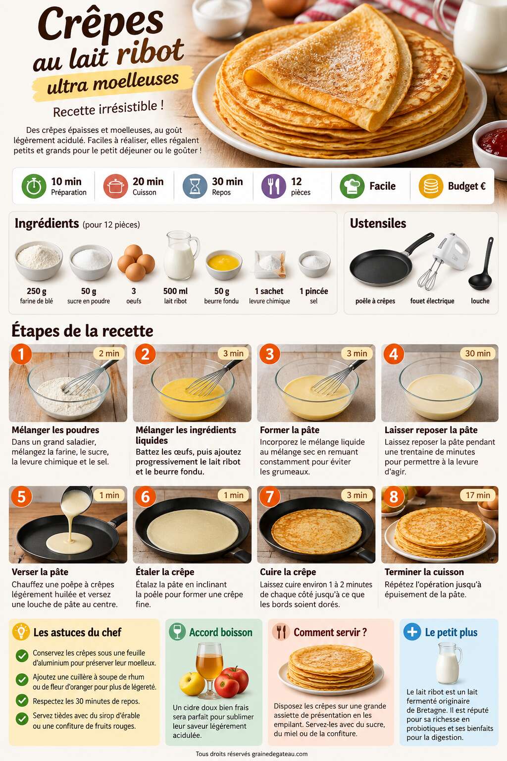 Fiche recette Cr&ecirc;pes au lait ribot ultra moelleuses : recette irr&eacute;sistible