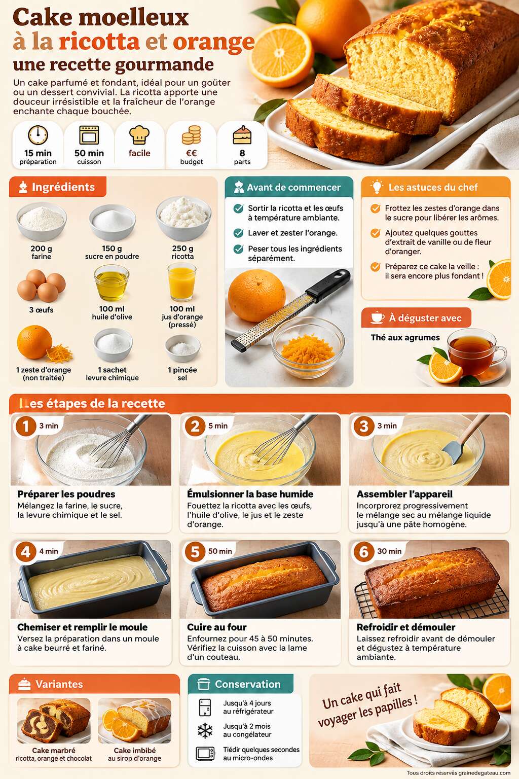 Fiche recette Cake moelleux à la ricotta et orange : une recette gourmande Fiche recette Cake moelleux à la ricotta et orange : une recette gourmande