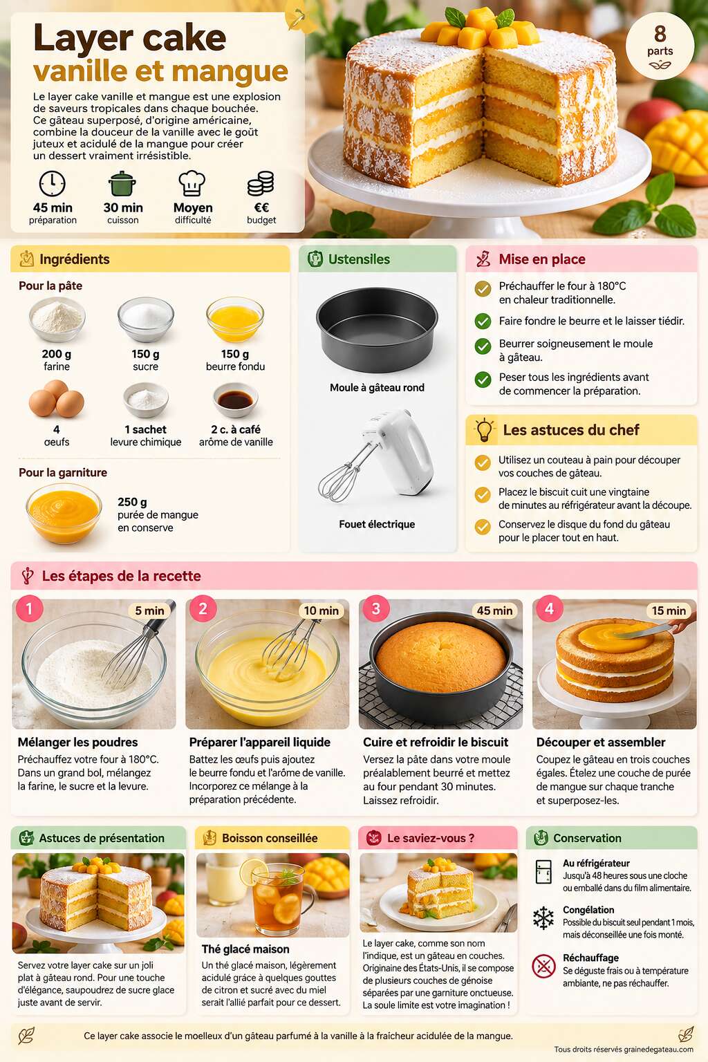 Fiche recette Recette de layer cake vanille et mangue