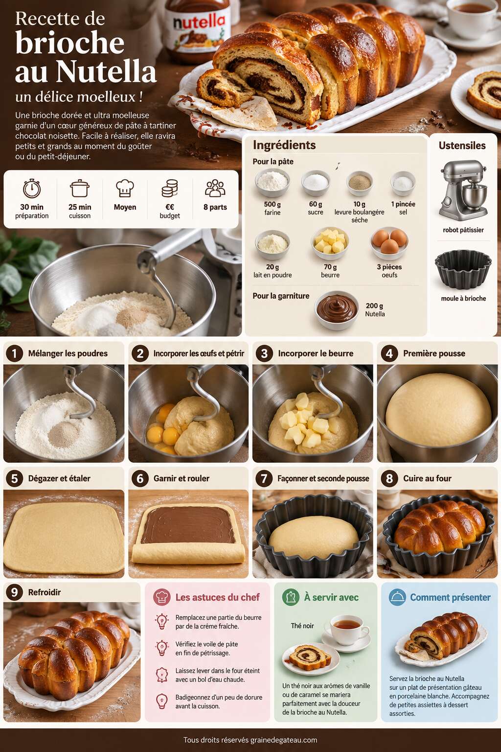 Fiche recette Recette de brioche au Nutella : un d&eacute;lice moelleux !