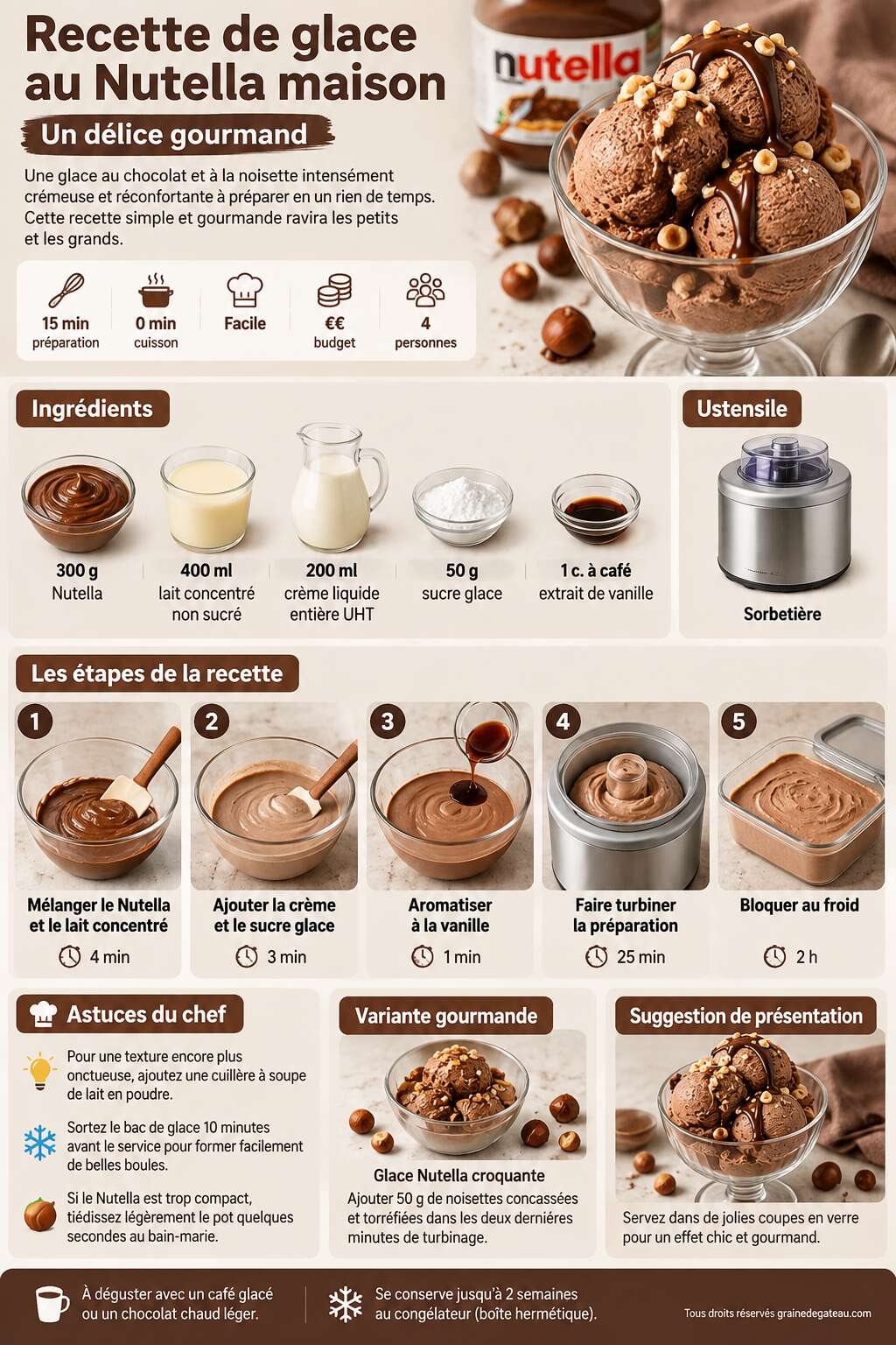 Fiche recette Recette de glace au Nutella maison : un d&eacute;lice gourmand