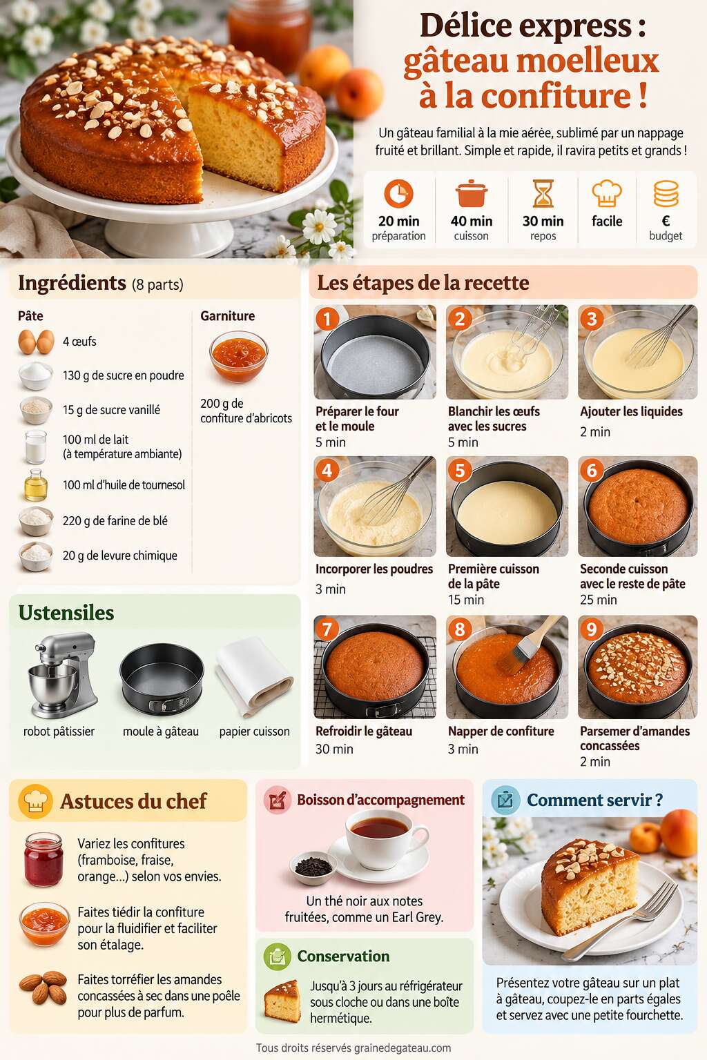 Fiche recette Délice express : gâteau moelleux à la confiture! Fiche recette Délice express : gâteau moelleux à la confiture!