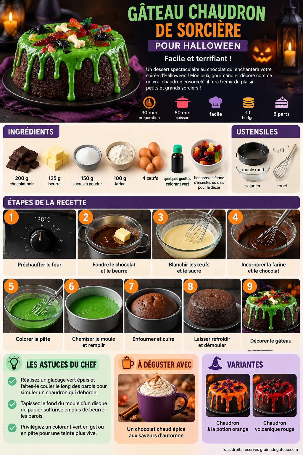 Fiche recette Recette de g&acirc;teau chaudron de sorci&egrave;re pour Halloween : facile et terrifiant !