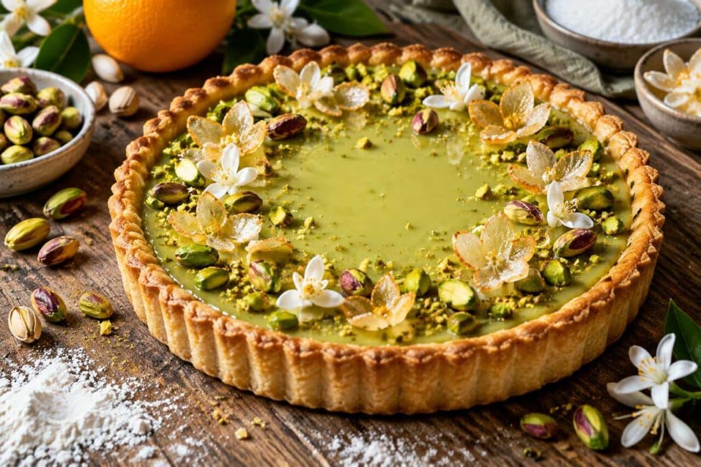 Recette de tarte à la pistache et à la fleur d'oranger