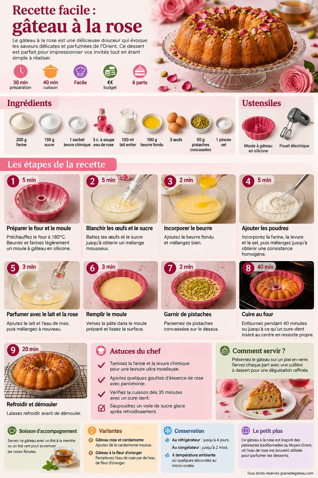 Fiche recette Recette facile : g&acirc;teau &agrave; la rose