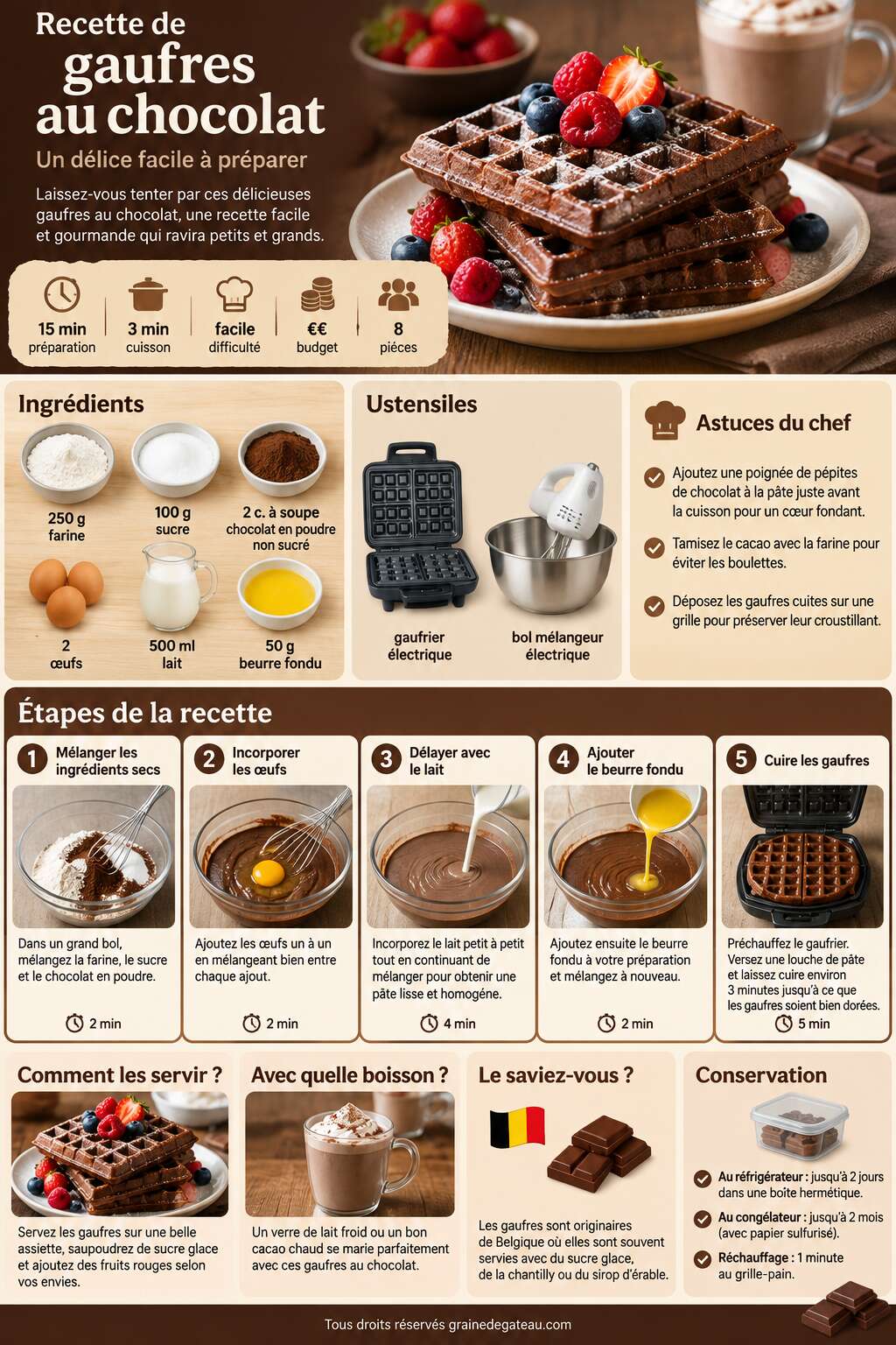 Fiche recette Recette de gaufres au chocolat : un d&eacute;lice facile &agrave; pr&eacute;parer