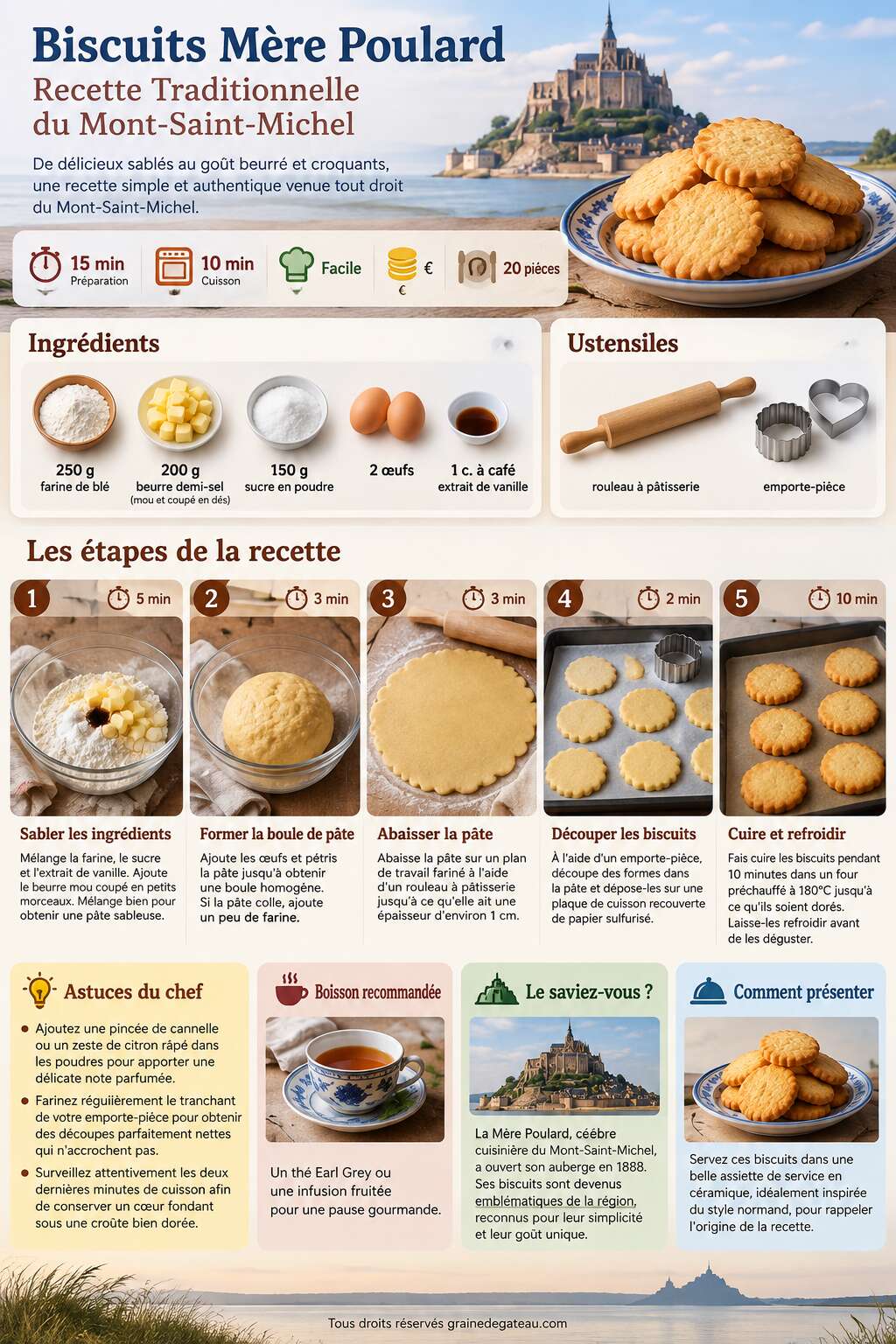 Fiche recette Biscuits M&egrave;re Poulard : recette Traditionnelle du Mont-Saint-Michel